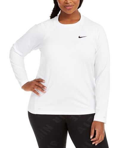 Nike Plus Size Solid Essential Long-sleeve Hydro Rash Guard - White