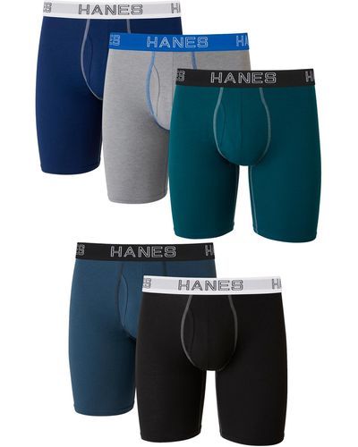 Hanes 5-pk. Ultimate Stretch Longer Leg Boxer Briefs - Blue