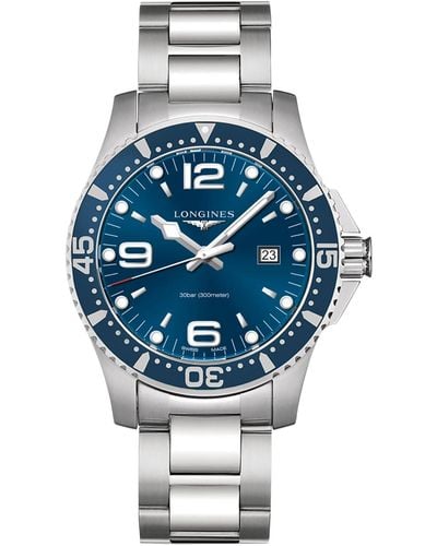 Longines Swiss Hydroconquest Stainless Steel Bracelet Watch 44mm L38404966 - Gray