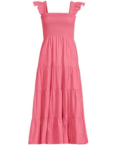 Lands' End Cotton Dobby Smocked Dress - Pink