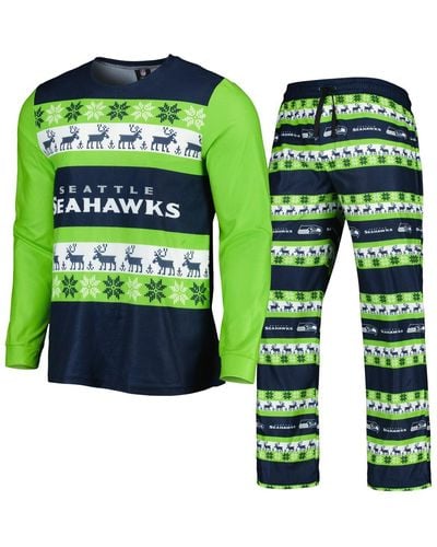 FOCO College Seattle Seahawks Team Ugly Pajama Set - Green