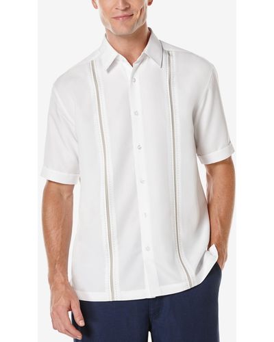 Cubavera Pick Stitch Panel Short Sleeve Button-down Shirt - White