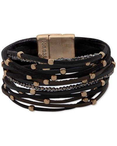 Lonna & Lilly Gold-tone Beaded Suede Multi-row Magnetic Flex Bracelet - Black