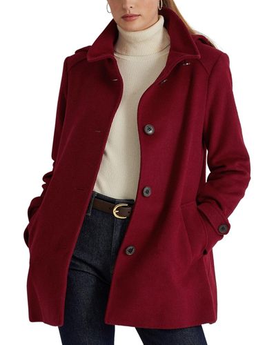 Lauren by Ralph Lauren Hooded Wool Blend Walker Coat - Red
