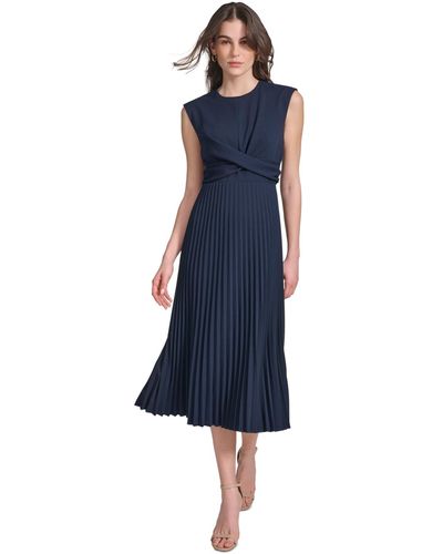 Calvin Klein Pleated A-line Dress - Blue