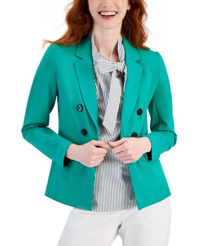 Jones New York Modern Compression Faux Double-breasted Blazer - Green