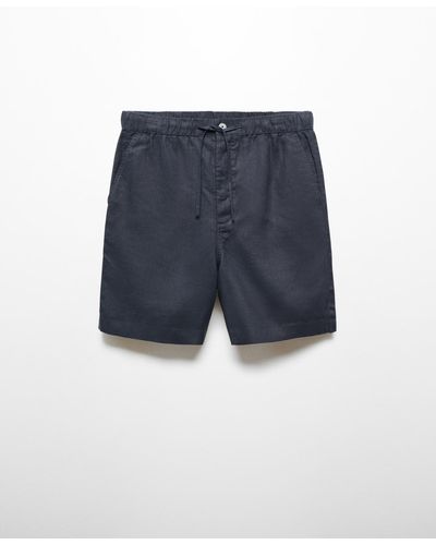 Mango 100% Linen Bermuda Drawstring Shorts - Blue