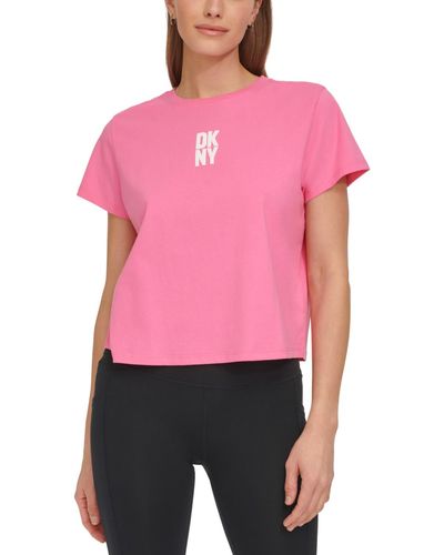DKNY Sport Cotton Crewneck Puff-logo Cropped T-shirt - Pink