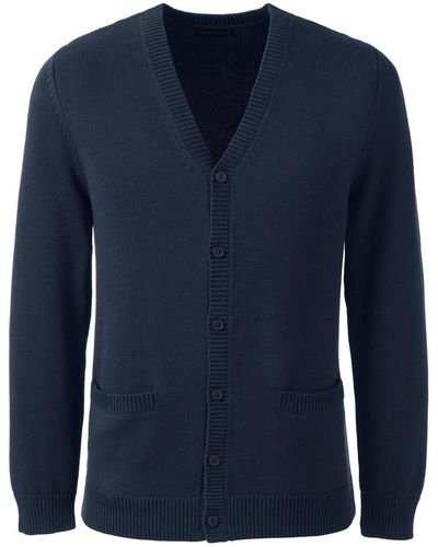 Lands' End School Uniform Cotton Modal Button Front Cardigan Sweater - Blue