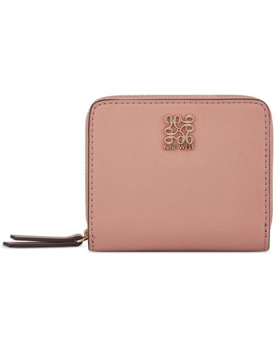 Nine West Grid 9 Small Leather Good Mini Zip Around Wallet - Pink