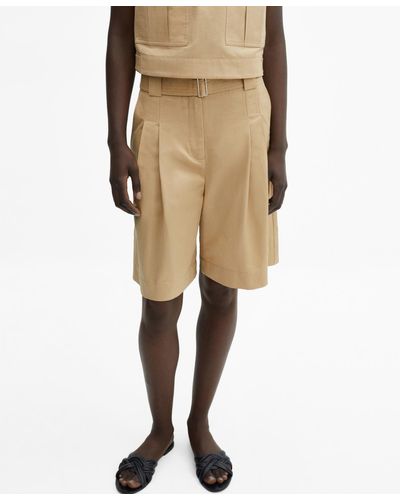 Mango Cotton Pleated Bermuda Shorts - Natural