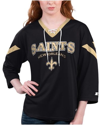 Starter New Orleans Saints Rally Lace-up 3/4 Sleeve T-shirt - Black