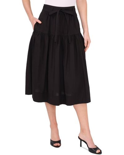 Cece Tie-waist A-line Midi Skirt - Black