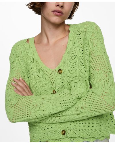 Mango Drawstring Detail Knitted Cardigan - Green