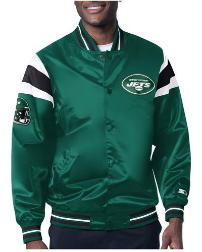 Starter Green New York Jets Satin Full-snap Varsity Jacket
