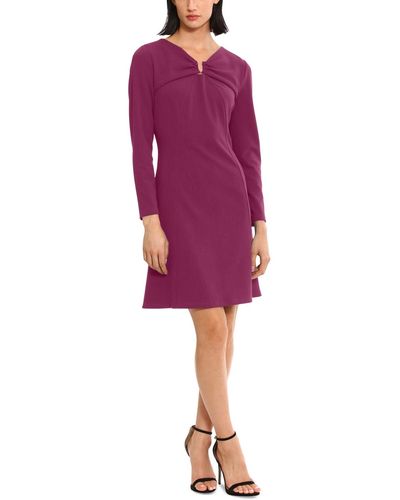 Donna Morgan Ruched V-neck Long-sleeve Dress - Purple