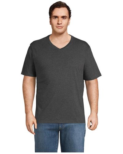 Lands' End Big & Tall Super-t Short Sleeve V-neck T-shirt - Gray