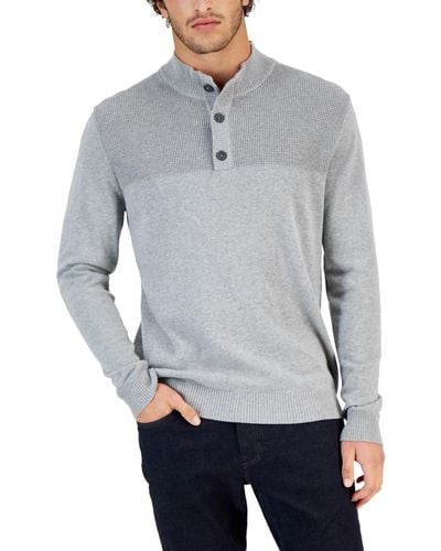 Club Room Button Mock Neck Sweater - Gray