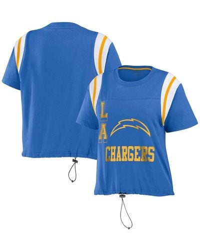 WEAR by Erin Andrews Distressed Los Angeles Chargers Cinched Colorblock T-shirt - Blue