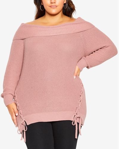 City Chic Plus Size Intertwine Sweater - Pink