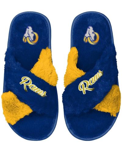 FOCO Los Angeles Rams Two-tone Crossover Faux Fur Slide Slippers - Blue