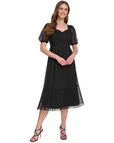 DKNY Puff-sleeve A-line Dress - Black