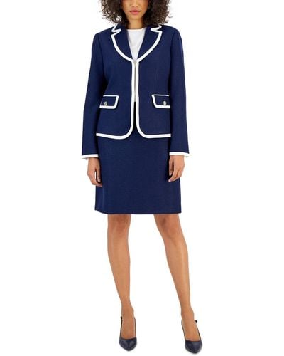 Nipon Boutique Sparkle Contrast-trim Jacket & Pencil Skirt Suit - Blue