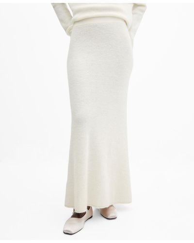 Mango Ribbed Midi Skirt - White