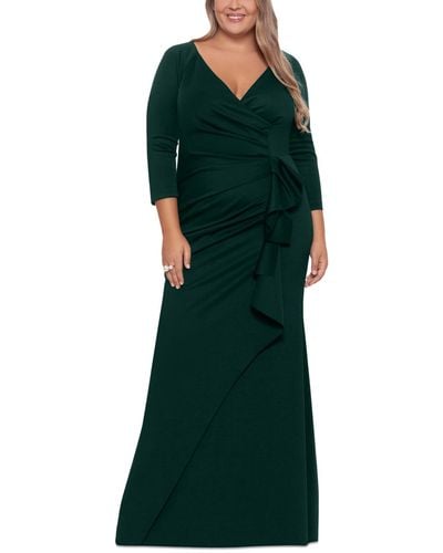 Xscape Plus Size Side-ruffle Ruched Gown - Green