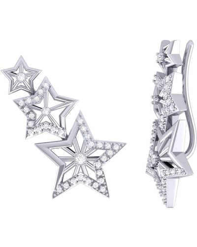 LuvMyJewelry Starburst Design Sterling Silver Diamond Ear Climbers - Metallic