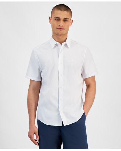 Calvin Klein Short Sleeve Seersucker Button-front Shirt - White
