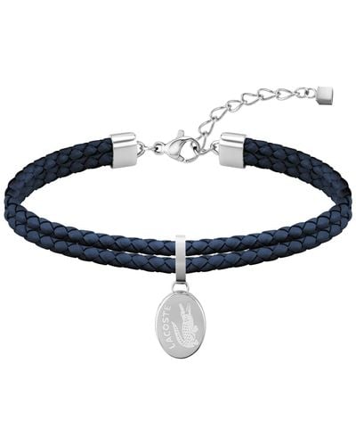 Lacoste Double Braided Navy Leather Charm Bracelet - Blue