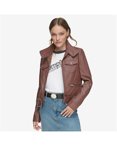 Andrew Marc Vicki Light Smooth Lamb Leather Jacket - Brown