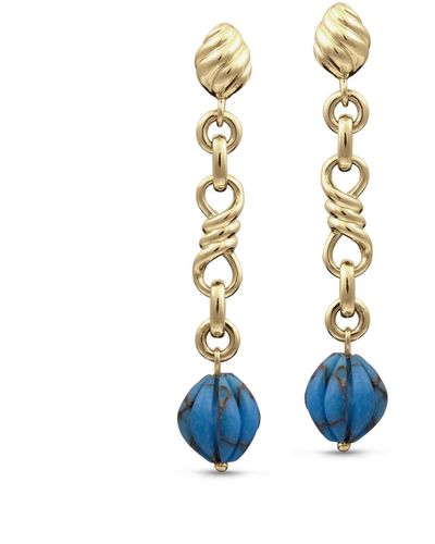 LuvMyJewelry Firefly Design Gold Plated Sterling Silver Turquoise Gemstone Dangle Earring - Blue