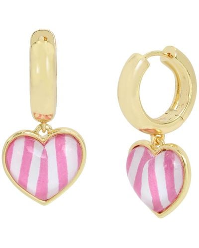 Betsey Johnson Heart Charm huggie Earrings - Pink