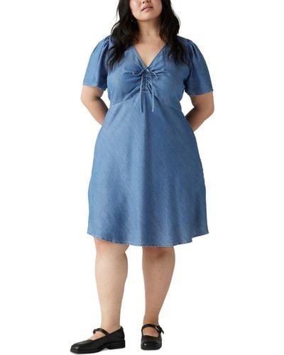 Levi's Plus Size Delray V-neck Short-sleeve Denim Dress - Blue