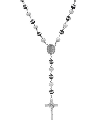 Steeltime Stainless Steel Prayer Rosary 28" Lariat Necklace - White