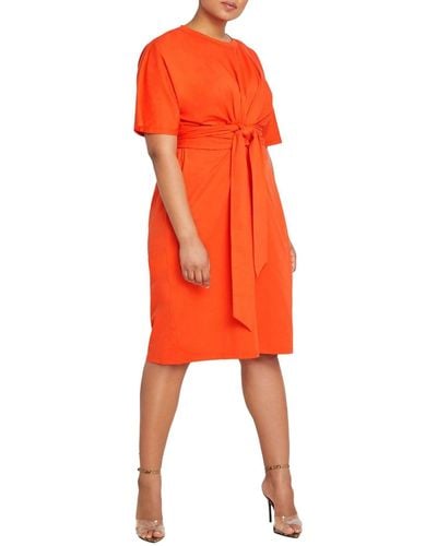 Eloquii Plus Size Cross Front Flutter Sleeve Dress - Orange