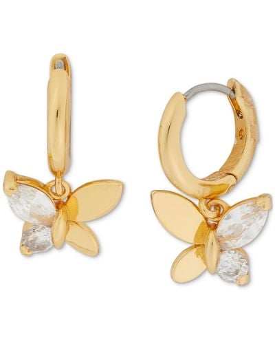 Kate Spade Gold-tone Crystal Social Butterfly huggie Hoop Earrings - Metallic