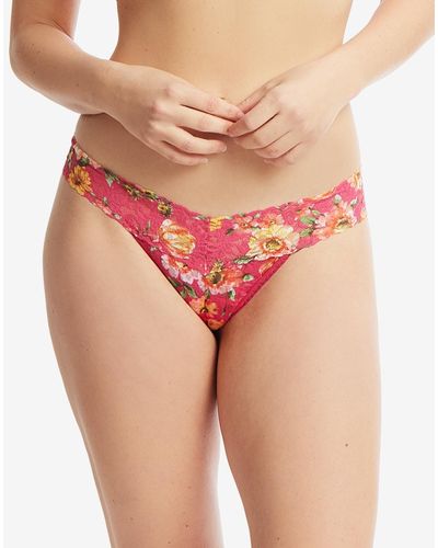 Hanky Panky Printed Signature Lace Low Rise Thong Underwear - Pink