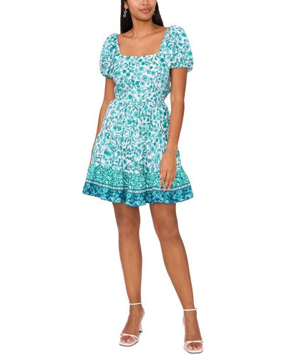 1.STATE Printed Tie-back Fit & Flare Dress - Blue