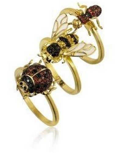 Noir Jewelry Stackable Cubic Zirconia Bug Ring Set - Metallic