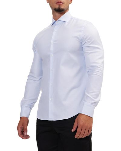 Ron Tomson Modern Spread Collar Textured Fitted Shirt - White