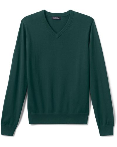 Lands' End School Uniform Cotton Modal Fine Gauge V-neck Sweater - Green