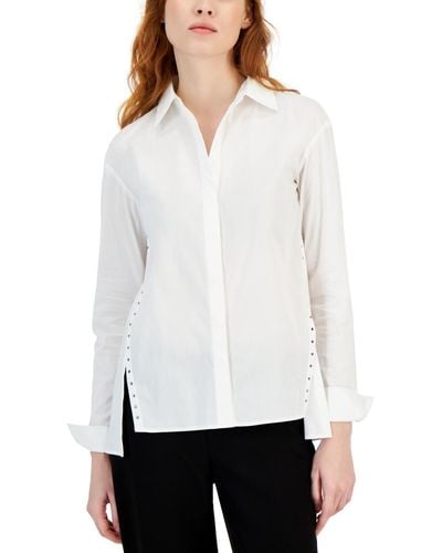 Anne Klein Rhinestone-trim Step-hem Shirt - White