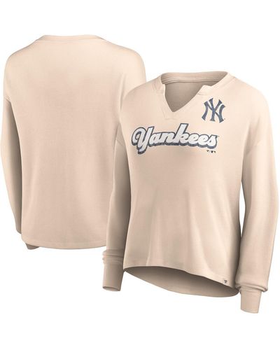 Fanatics Distressed New York Yankees Go For It Waffle Knit Long Sleeve Notch Neck T-shirt - Natural