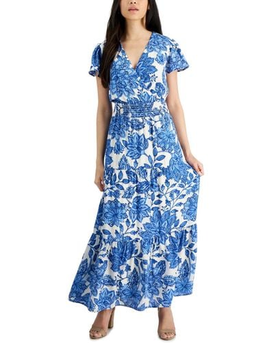 Tinsel Petite Print Short-sleeve Maxi Dress - Blue