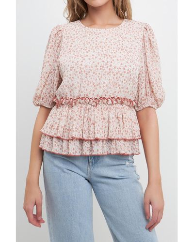Free the Roses Pleated Floral Top - White
