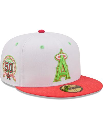 KTZ White, Coral Los Angeles Angels 50th Anniversary Strawberry Lolli 59fifty Fitted Hat - Pink