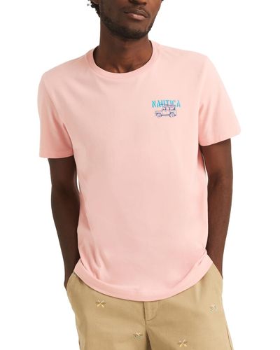 Nautica 'remotely Working' Short Sleeve Crewneck Back Graphic Tee - Pink